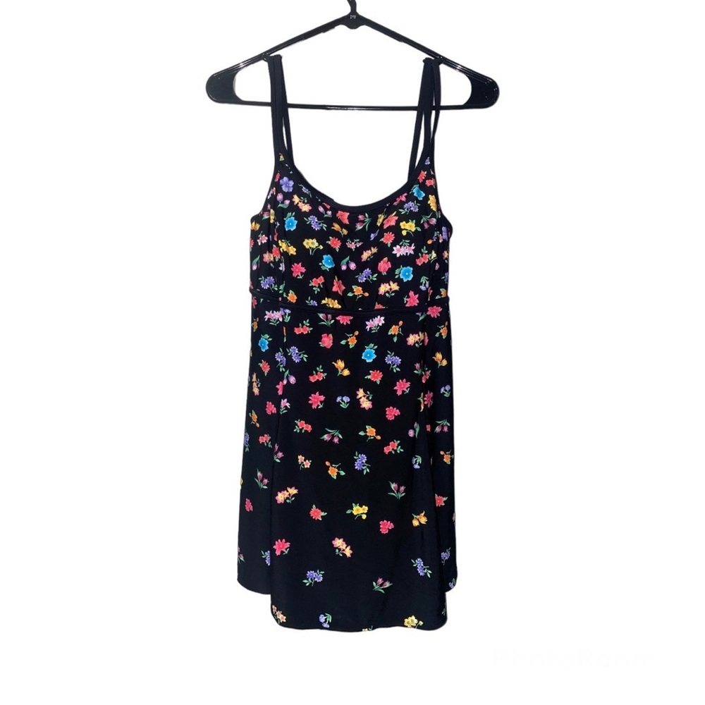 St. Johns Bay Floral Black Dress With Built-In Bodysuit (Size 12) NWT